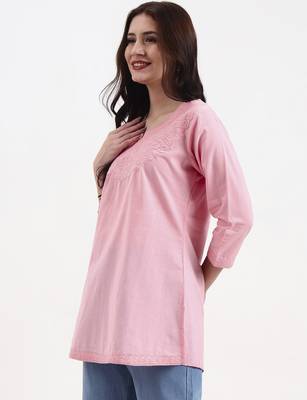 pink cotton straight peplum top 2
