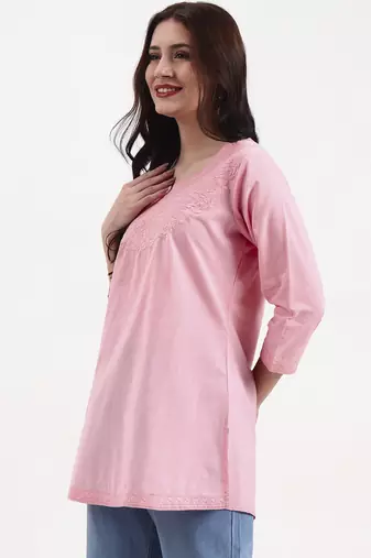 pink cotton straight peplum top