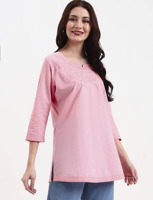 pink cotton straight peplum top 5