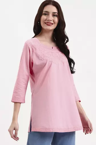 pink cotton straight peplum top