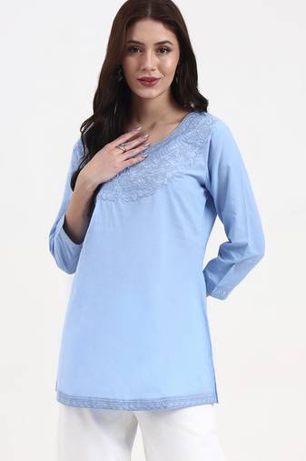 sky blue cotton straight peplum top