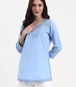 sky blue cotton straight peplum top
