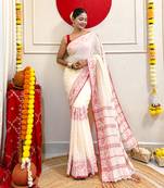 White-red-bengal-cotton-saree-without blouse piece