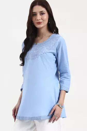 sky blue cotton straight peplum top