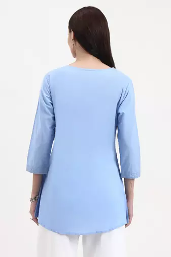 sky blue cotton straight peplum top