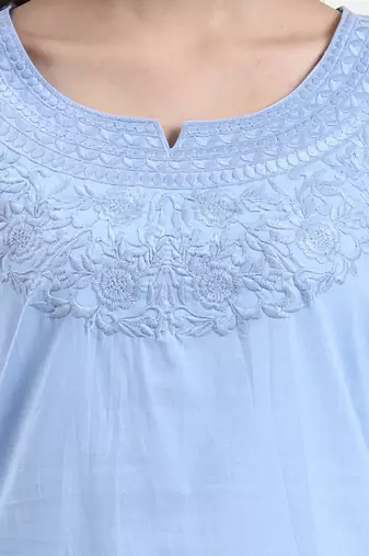 sky blue cotton straight peplum top