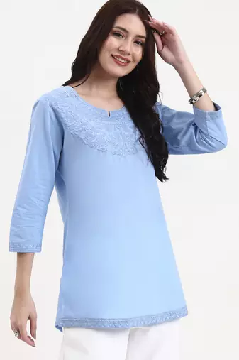 sky blue cotton straight peplum top