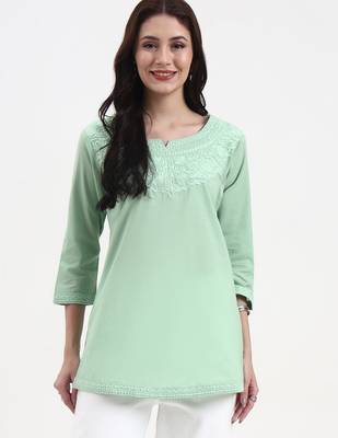 sea green cotton straight peplum top 1