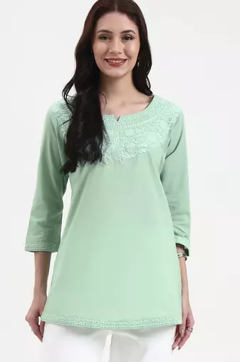 sea green cotton straight peplum top