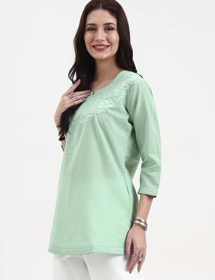 sea green cotton straight peplum top 2