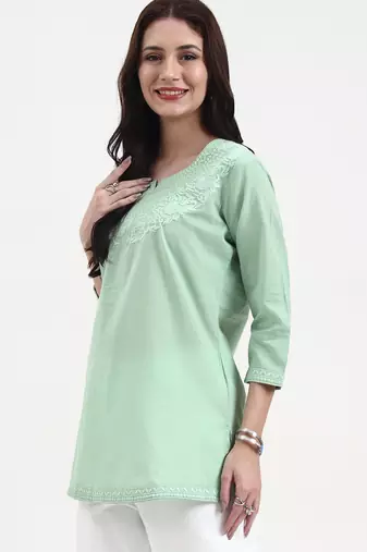 sea green cotton straight peplum top