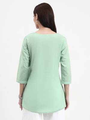 sea green cotton straight peplum top 3