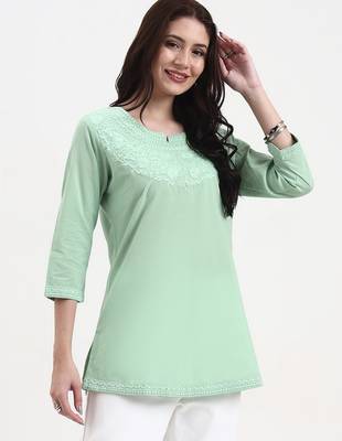 sea green cotton straight peplum top 5