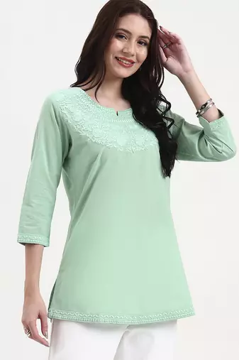 sea green cotton straight peplum top