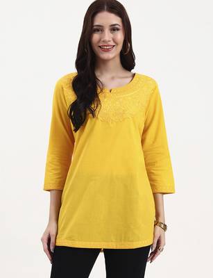 yellow cotton straight peplum top 1
