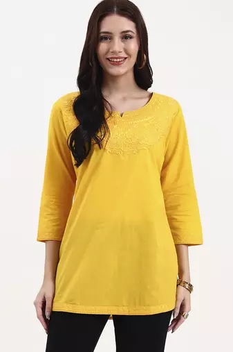 yellow cotton straight peplum top