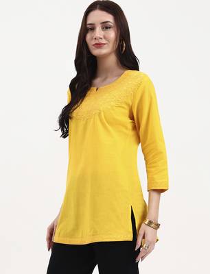 yellow cotton straight peplum top 2