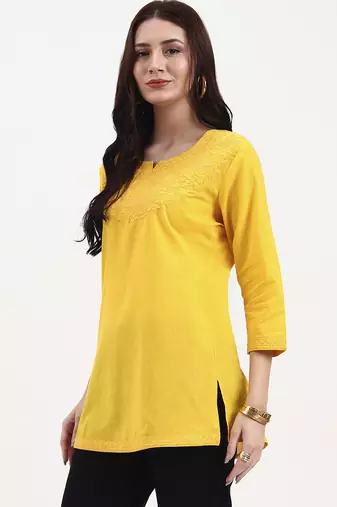 yellow cotton straight peplum top