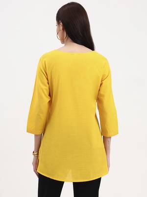 yellow cotton straight peplum top 3
