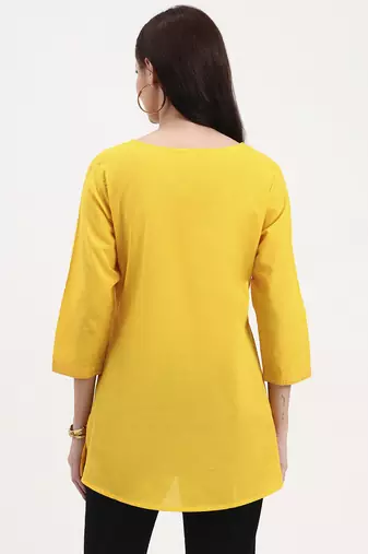 yellow cotton straight peplum top