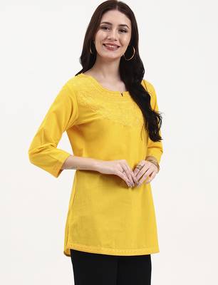 yellow cotton straight peplum top 5