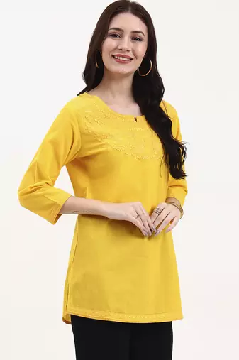 yellow cotton straight peplum top