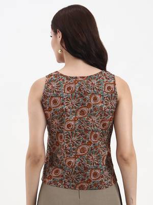 brown and turquoise blue cotton sleeveless crop top 3