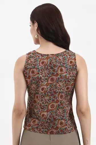 brown and turquoise blue cotton sleeveless crop top