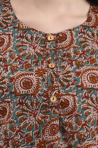 brown and turquoise blue cotton sleeveless crop top
