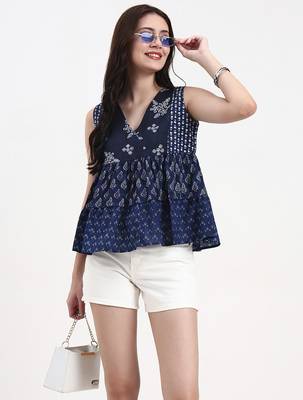 cotton navy blue patch work top 1
