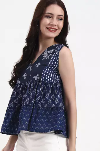 cotton navy blue patch work top