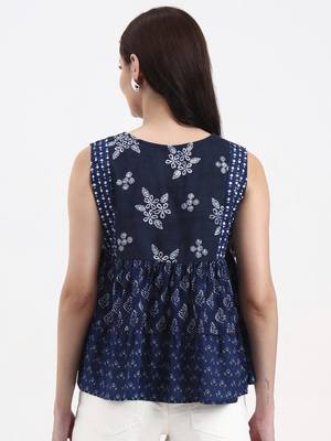 cotton navy blue patch work top 3