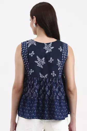 cotton navy blue patch work top