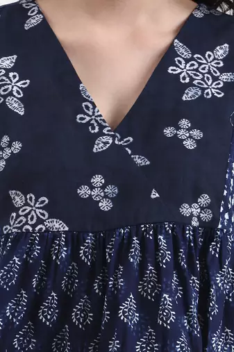 cotton navy blue patch work top