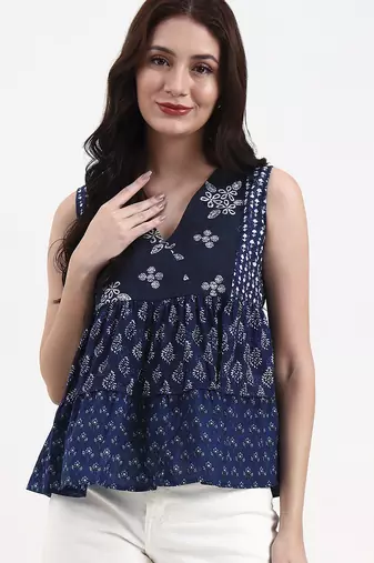 cotton navy blue patch work top
