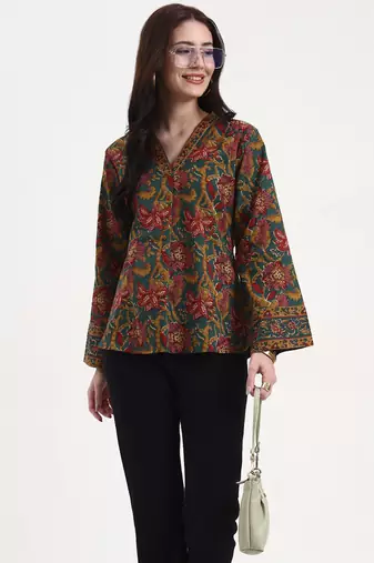 green and brown cotton straight top