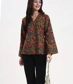 green and brown cotton straight top