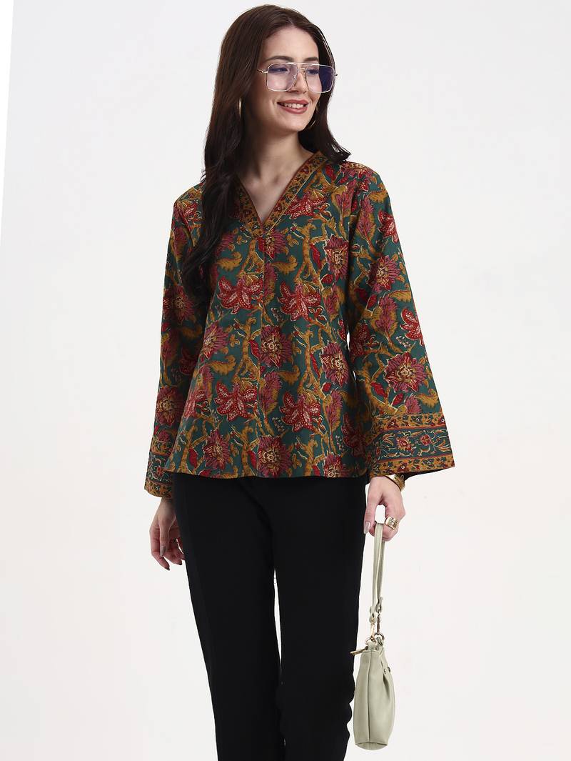 green and brown cotton straight top