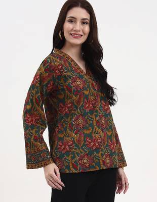 green and brown cotton straight top 2