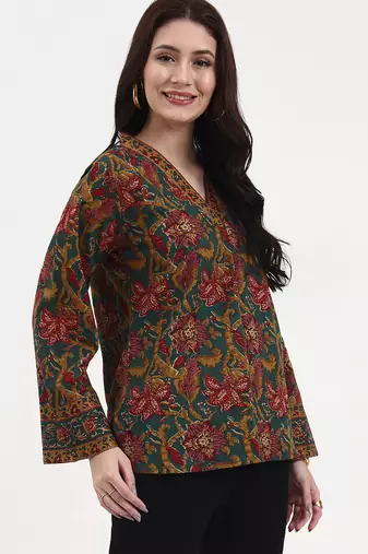 green and brown cotton straight top