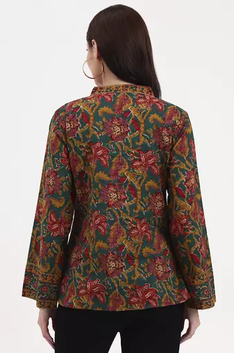 green and brown cotton straight top