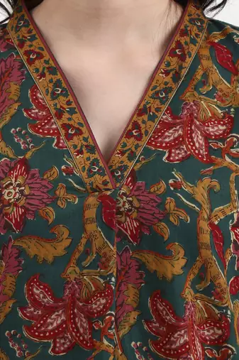 green and brown cotton straight top