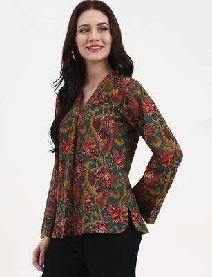 green and brown cotton straight top 5