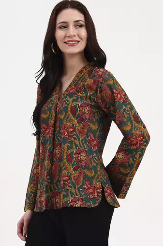 green and brown cotton straight top