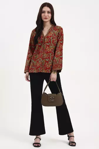red and green cotton straight top