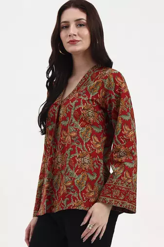 red and green cotton straight top
