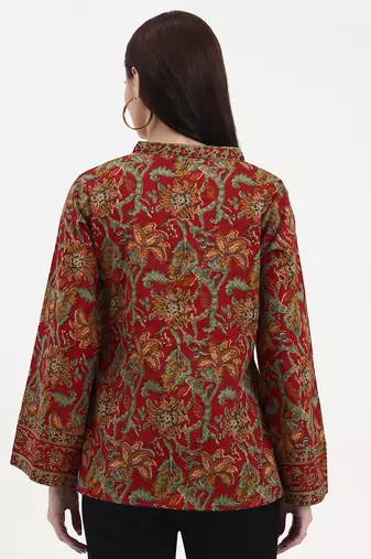red and green cotton straight top