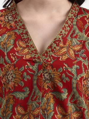 red and green cotton straight top 4