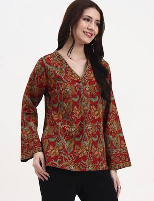 red and green cotton straight top 5