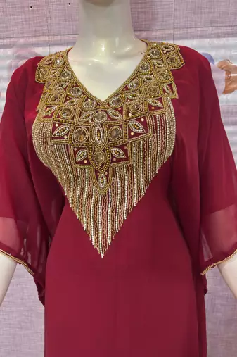  Maroon Designer Stitched Kaftan with Golden Hand Embroidery Royal Party & Festive Wear